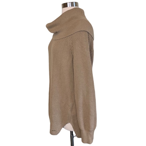MICHAEL by Michael Kors Tan Neutral Knit Fold Over Cowl Neck Oversized Sweater L - Picture 5 of 8